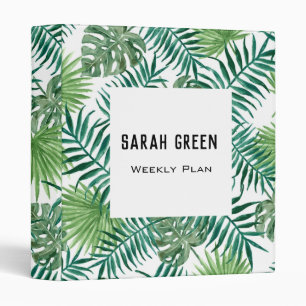 Watercolor Tropical Palm Leaves Monogram Binder