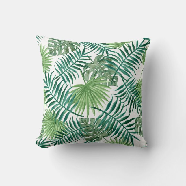 Watercolor Tropical Palm Leaves Throw Pillow (Front)