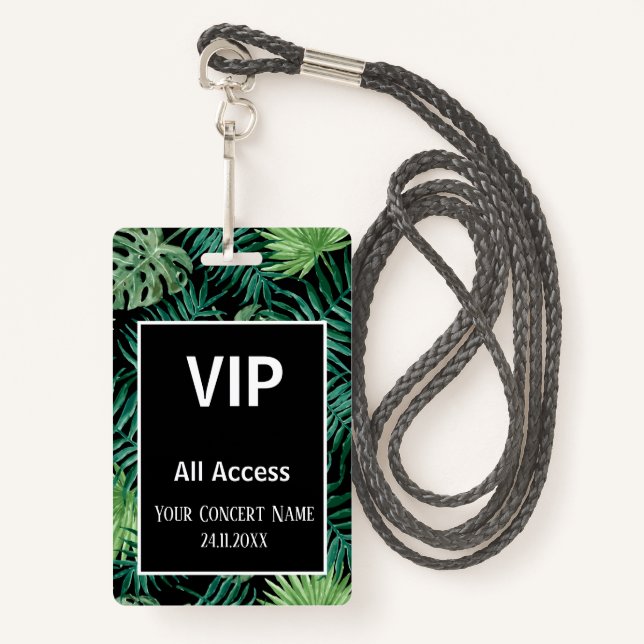 Watercolor Tropical Palm Leaves VIP Access Pass Badge (Front with Lanyard)