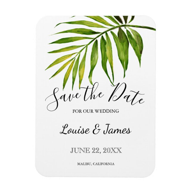 Watercolor Tropical Palm Save the Date Wedding Magnet (Vertical)