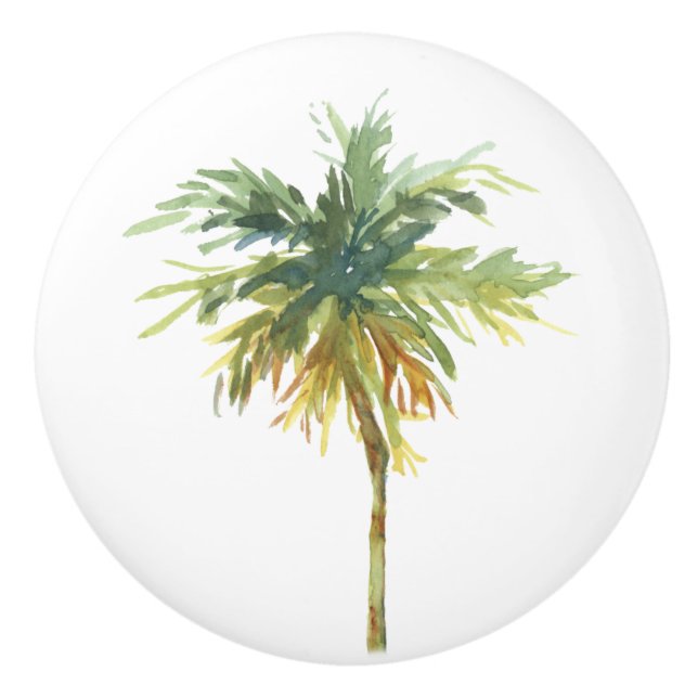 Watercolor Tropical Palm Tree Ceramic Knob (Front)