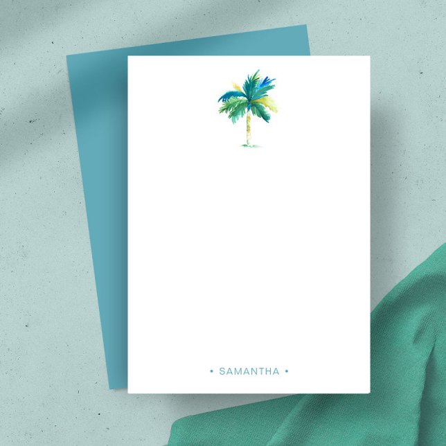 Watercolor Tropical Palm Tree Personal Card (Personalized notecards watercolor tropical palm tree art by Victoria Grigaliunas Do Tell A Belle)