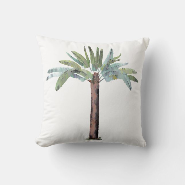Watercolor Tropical Palm Tree Throw Pillow (Front)