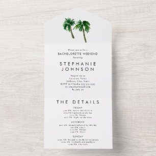 Watercolor Tropical Palm Trees  Bachelorette All In One Invitation