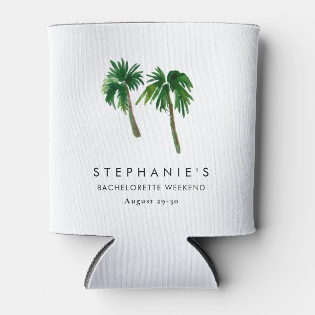 Watercolor Tropical Palm Trees  Bachelorette    Can Cooler (Front)