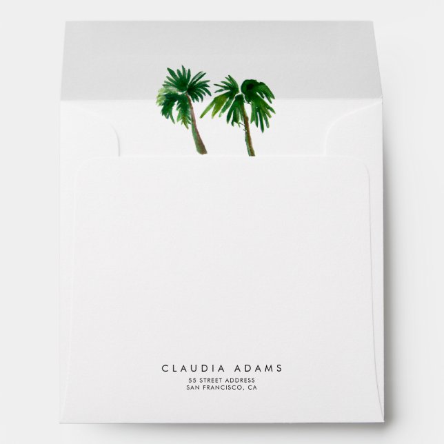 Watercolor Tropical Palm Trees  Bachelorette Envelope (Back (Bottom))