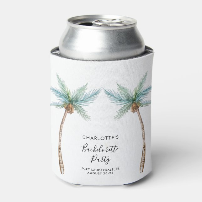 Watercolor Tropical Palm Trees Bachelorette Party Can Cooler (Can Front)