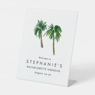 Watercolor Tropical Palm Trees  Bachelorette    Pedestal Sign