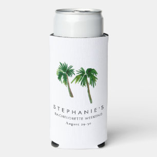Watercolor Tropical Palm Trees  Bachelorette    Seltzer Can Cooler
