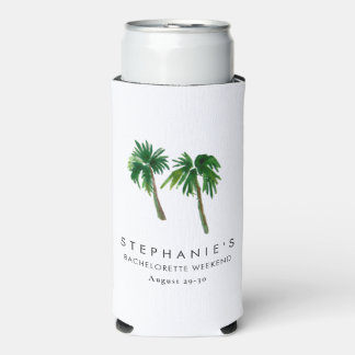 Watercolor Tropical Palm Trees Bachelorette Seltzer Can Cooler