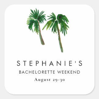 Watercolor Tropical Palm Trees Bachelorette Square Sticker