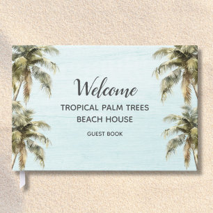 Watercolor Tropical Palm Trees Beach House Welcome Guest Book