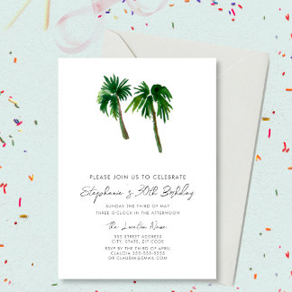 Watercolor Tropical Palm Trees Birthday Invitation