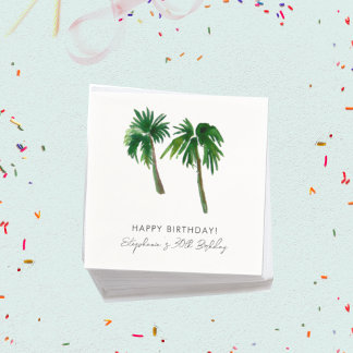 Watercolor Tropical Palm Trees Birthday Napkin