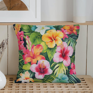 Watercolor Tropical Paradise Throw Pillow