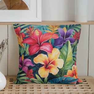 Watercolor Tropical Paradise Throw Pillow