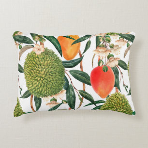 Watercolor tropical pattern, durian fruit, mango o accent pillow