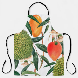 Watercolor tropical pattern, durian fruit, mango o apron