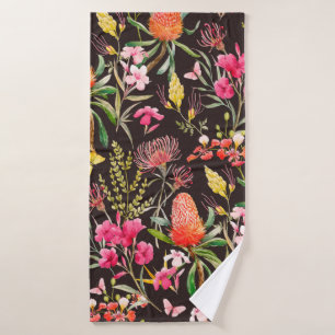 Watercolor tropical  pattern , flowers, banksias o bath towel