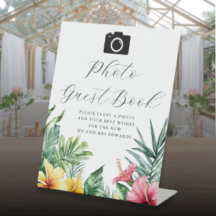 Watercolor Tropical Photo Guest Book Wedding Pedestal Sign