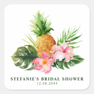Watercolor Tropical Pineapple Summer Bridal Shower Square Sticker