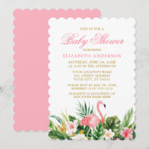 Watercolor Tropical Pink Flamingo Baby Shower