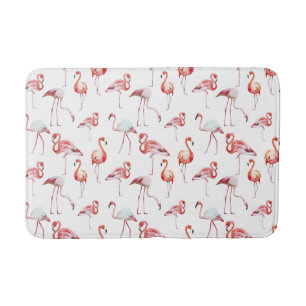 Watercolor Tropical Pink Flamingo Bath Mat