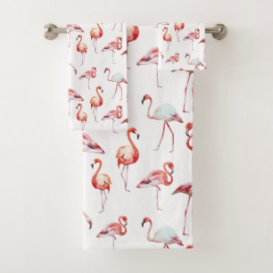 Watercolor Tropical Pink Flamingo Bath Towel Set