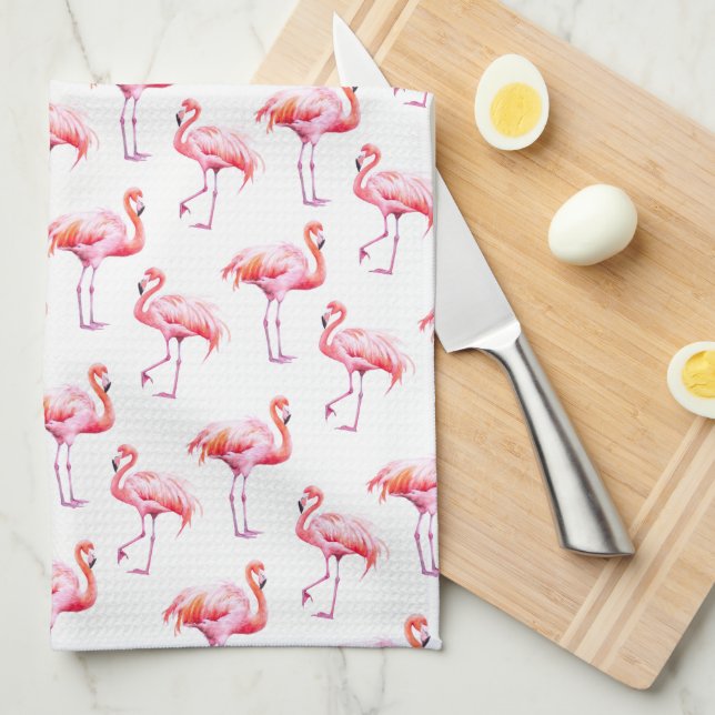 Watercolor Tropical Pink Flamingo Kitchen Towel (Quarter Fold)