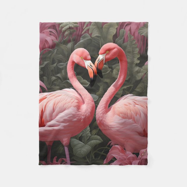 Watercolor Tropical Pink Flamingo Romance Fleece Blanket (Front)