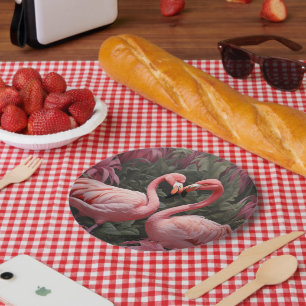 Watercolor Tropical Pink Flamingo Romance Paper Plate