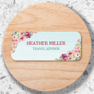 Watercolor Tropical Pink Floral Beach House Name Tag