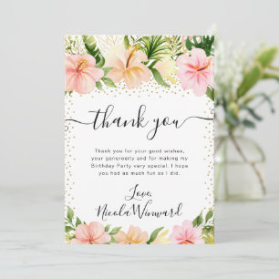 Watercolor Tropical Pink Flowers Birthday Thank You Card