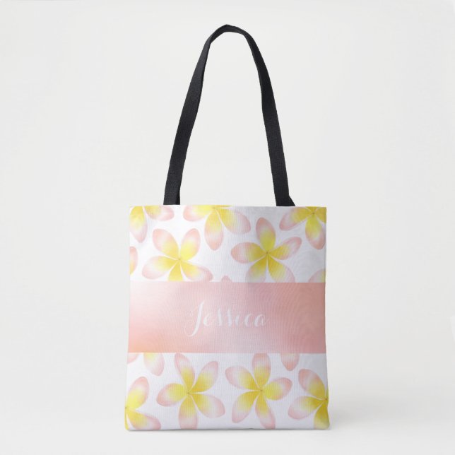 Watercolor Tropical Plumeria Custom All Over Tote (Front)