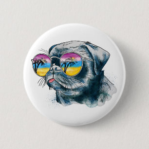 Watercolor Tropical Puppy 2 Inch Round Button