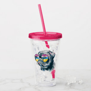 Watercolor Tropical Puppy Acrylic Tumbler