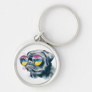 Watercolor Tropical Puppy Keychain