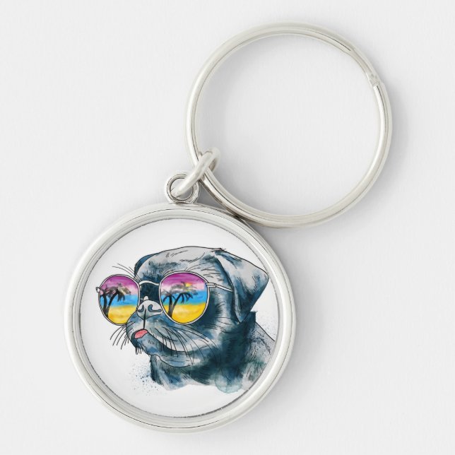 Watercolor Tropical Puppy Keychain (Front)