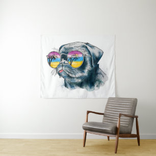 Watercolor Tropical Puppy Tapestry