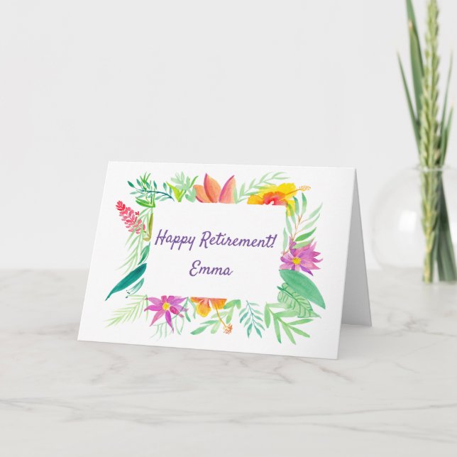 Watercolor Tropical Retirement Personalized Card (Front)