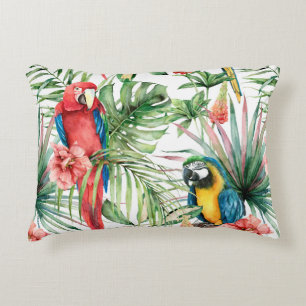 Watercolor tropical seamless pattern with parrots  accent pillow