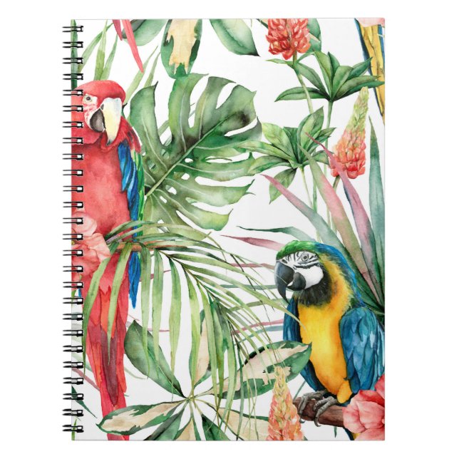 Watercolor tropical seamless pattern with parrots  notebook (Front)