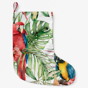 Watercolor tropical seamless pattern with parrots  small christmas stocking