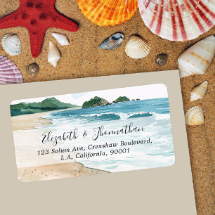 Watercolor Tropical Seaside Beach Script Name  Label