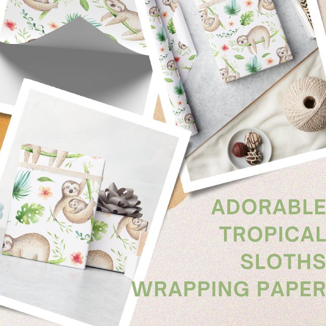 Watercolor Tropical Sloths Pattern Wrapping Paper (Creator Uploaded)