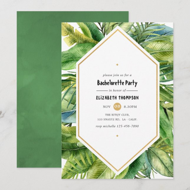 Watercolor Tropical Summer Bachelorette Party Invitation (Front/Back)