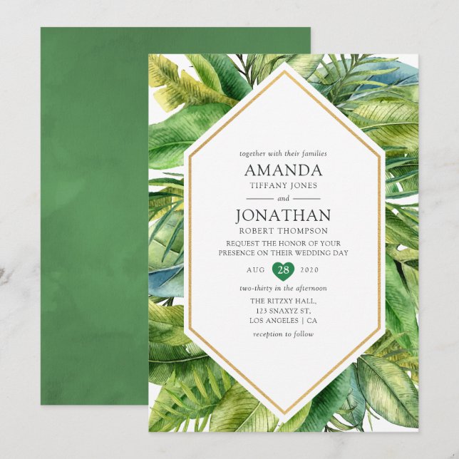 Watercolor Tropical Summer Beach Wedding Invitation (Front/Back)