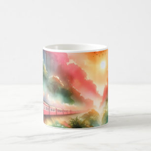Watercolor Tropical Sunset Train Journey Coffee Mug