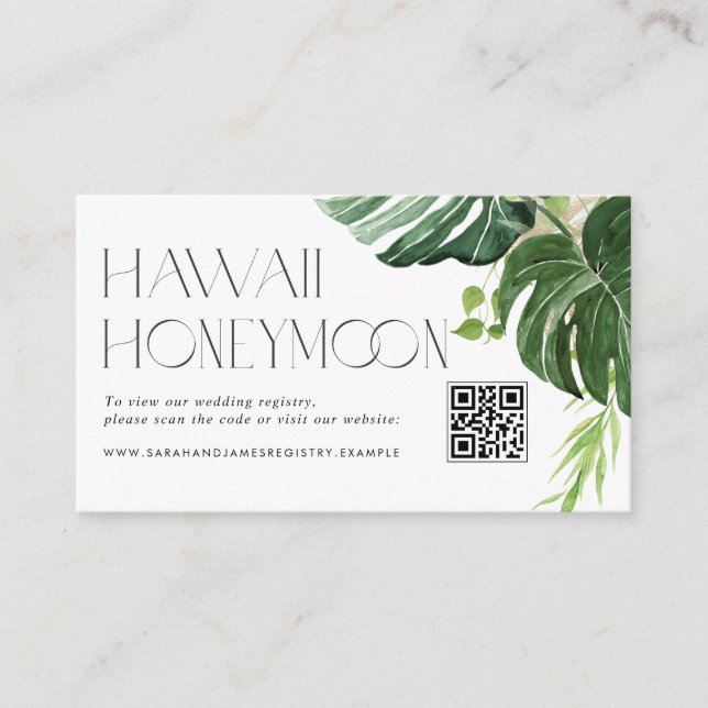 Watercolor Tropical Theme Wedding QR Code Registry Enclosure Card (Front)