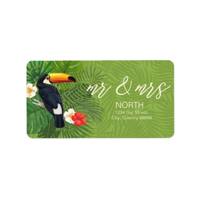 Watercolor Tropical Toucan Mr and Mrs Green ID577 Label (Front)